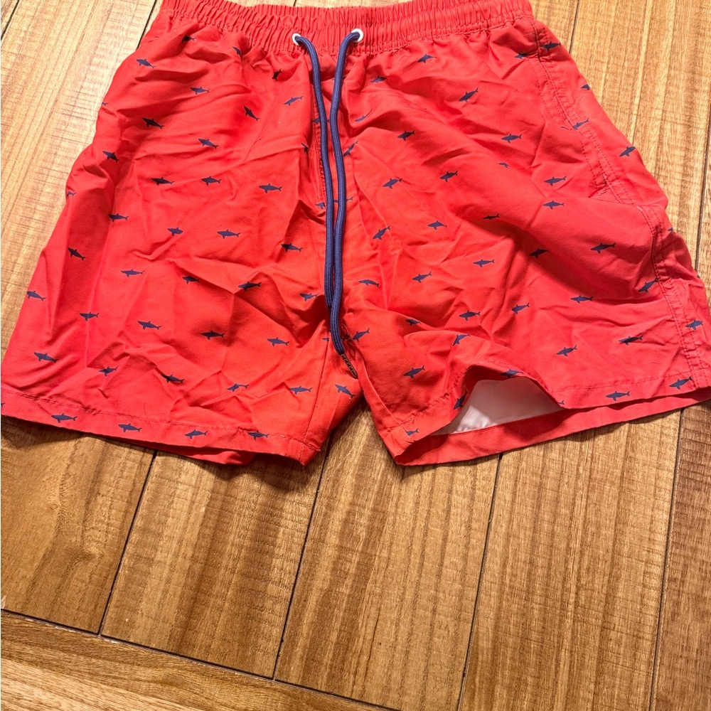 Old Navy Red Swim Trunks with Shark Pattern